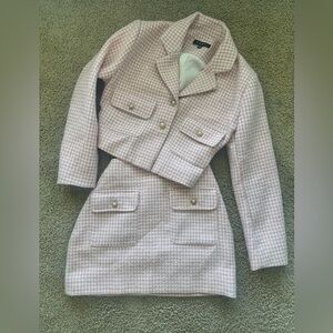 Pink Tweed Jacket Skirt Suit Set
